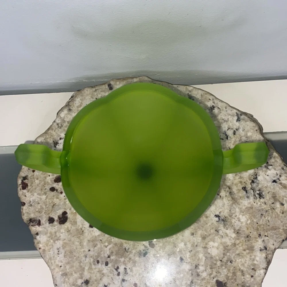 Vintage Westmoreland Avocado Green Satin Glass Pedestal Compote Candy Dish